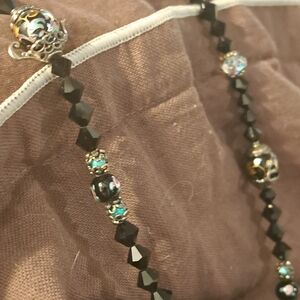 Elegant Black Oriental Style Swarovski Beaded Necklace With Teacup Accents